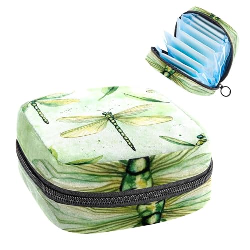 Anna Cowper Perioden-Tasche, Damenbinden-Aufbewahrungstasche, Menstruationspolster, Reißverschluss, tragbar, für Damen, Mädchen, für den täglichen Gebrauch, Outdoor-Reisen, Aquarell, Libelle von Anna Cowper