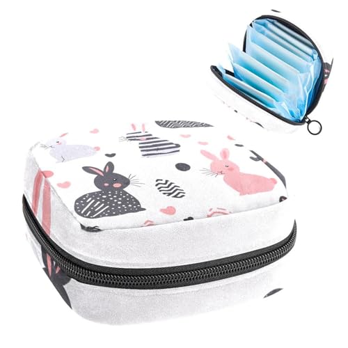 Anna Cowper Perioden-Tasche, Damenbinden-Aufbewahrungstasche, Menstruationspolster, Reißverschluss, tragbar, für Damen, Mädchen, für den täglichen Gebrauch, Outdoor-Reisen, grau-rosa Kaninchen von Anna Cowper
