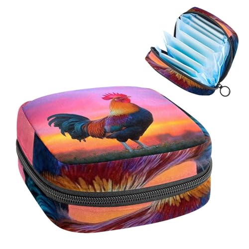Anna Cowper Perioden-Tasche, Damenbinden-Aufbewahrungstasche, Menstruationspolster, Reißverschluss, tragbar, für Damen, Mädchen, täglicher Gebrauch, Outdoor, Reisen, Hahn Sonnenuntergang von Anna Cowper