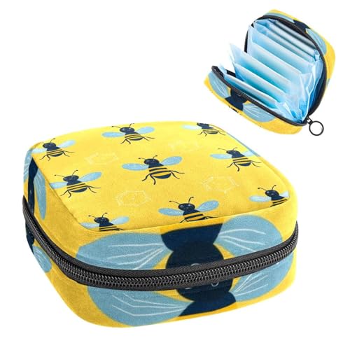 Anna Cowper Periodenbeutel Damenbinden Aufbewahrungstasche Menstruationspad Reißverschluss Tasche Tragbare Damenpflege Tamponbeutel für Frauen Mädchen Alltag Outdoor Reisen Bienen Gelb von Anna Cowper