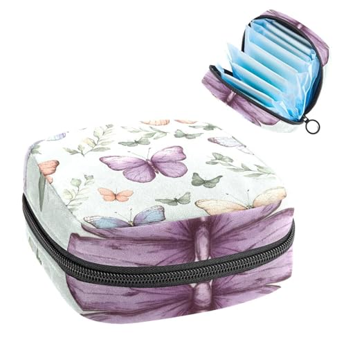 Anna Cowper Periodenbeutel Damenbinden Aufbewahrungstasche Menstruationspad Reißverschluss Tasche Tragbare Damenpflege Tamponbeutel für Frauen Mädchen Alltag Outdoor Reisen Schmetterlinge Mintgrün von Anna Cowper