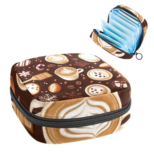 Anna Cowper Periodenbeutel für Damenbinden, Aufbewahrungstasche, Menstruationspolster, Reißverschluss, tragbar, für Damen, Mädchen, den täglichen Gebrauch, Outdoor-Reisen, Weihnachten, Kaffee von Anna Cowper