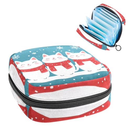Anna Cowper Periodenbeutel für Damenbinden, Aufbewahrungstasche, Menstruationspolster, Reißverschluss, tragbar, für Damen, Mädchen, für den täglichen Gebrauch, Outdoor-Reisen, Katzen, Weihnachten von Anna Cowper
