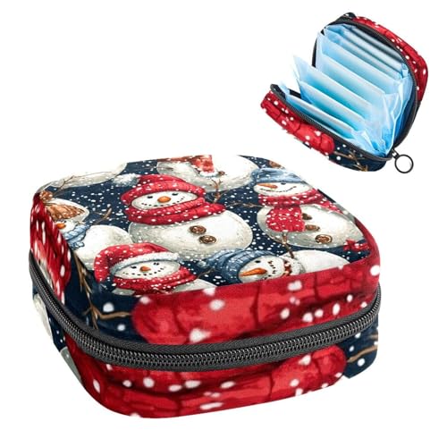 Anna Cowper Periodenbeutel für Damenbinden, Aufbewahrungstasche, Menstruationspolster, Reißverschluss, tragbar, für Damen, Mädchen, für den täglichen Gebrauch, Outdoor-Reisen, Weihnachten, Schneemann von Anna Cowper