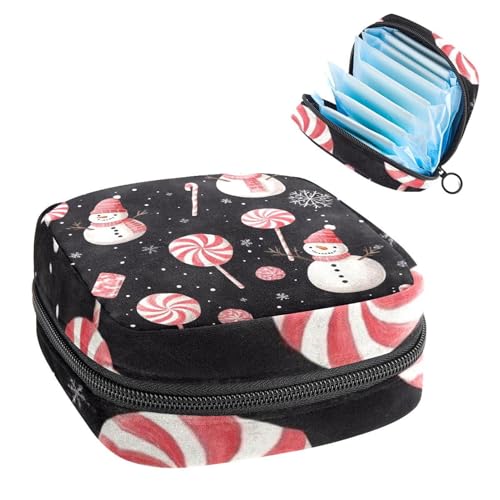 Anna Cowper Periodenbeutel für Damenbinden, Aufbewahrungstasche, Menstruationspolster, Reißverschluss, tragbar, für Damen, Mädchen, für den täglichen Gebrauch, Outdoor-Reisen, Weihnachten, Schneemann von Anna Cowper