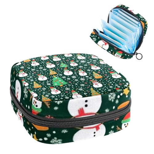 Anna Cowper Periodenbeutel für Damenbinden, Aufbewahrungstasche, Menstruationspolster, Reißverschluss, tragbar, für Damen, Mädchen, für den täglichen Gebrauch, Outdoor-Reisen, Weihnachten, Schneemann von Anna Cowper