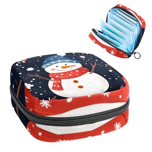 Anna Cowper Periodenbeutel für Damenbinden, Aufbewahrungstasche, Menstruationspolster, Reißverschluss, tragbar, für Damen, Mädchen, für den täglichen Gebrauch, Outdoor-Reisen, Weihnachten, Schneemann von Anna Cowper