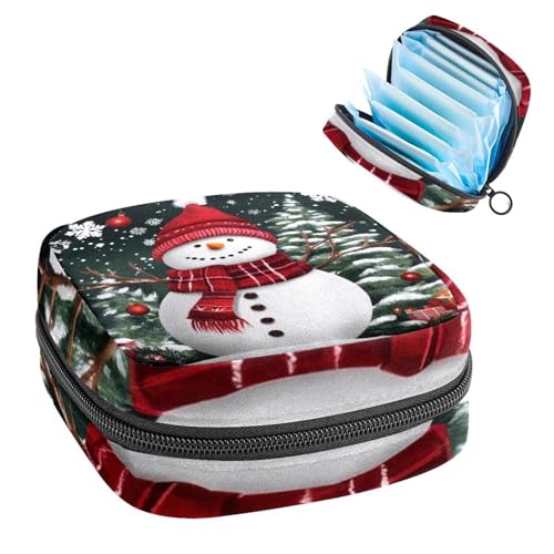 Anna Cowper Periodenbeutel für Damenbinden, Aufbewahrungstasche, Menstruationspolster, Reißverschluss, tragbar, für Damen, Mädchen, für den täglichen Gebrauch, Outdoor-Reisen, Weihnachten, Schneemann von Anna Cowper