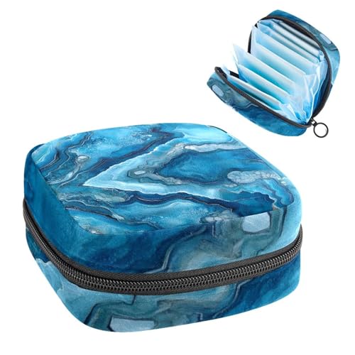 Anna Cowper Periodenbeutel für Damenbinden, Aufbewahrungstasche, Menstruationspolster, Reißverschluss, tragbar, für Damen, Mädchen, für den täglichen Gebrauch, Outdoor-Reisen, blaugrüner Marmor von Anna Cowper
