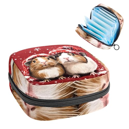 Anna Cowper Periodenbeutel für Damenbinden, Aufbewahrungstasche, Menstruationspolster, Reißverschluss, tragbar, für Damen, Mädchen, für den täglichen Gebrauch, Reisen, Meerschweinchen, Weihnachten von Anna Cowper