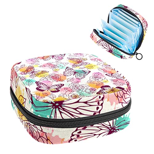 Anna Cowper Schmetterling Blume Rosa Damenbinde Aufbewahrungstasche Feminine Menstruationstasse Beutel Stillpad Halter Tampon Taschen Tragbare Periode Tasche für Frauen Teenager Mädchen 1 Stück von Anna Cowper