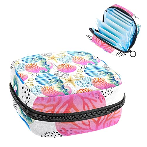 Anna Cowper Seahorse Korallenriff Damenbinden Aufbewahrungstasche Feminine Menstruationstasse Beutel Stillpad Halter Tampon Taschen Tragbare Periode Tasche für Frauen Teenager Mädchen 1 Stück von Anna Cowper