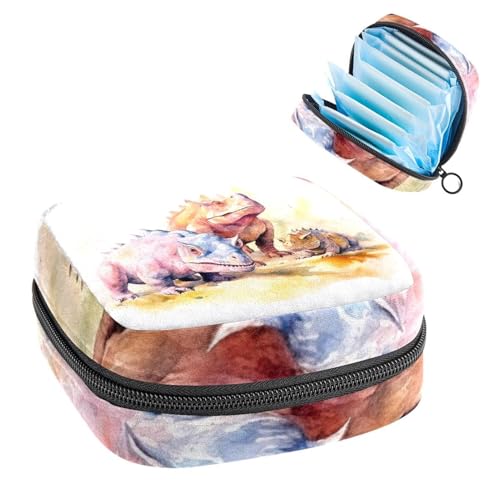 Aufbewahrungstasche für Damenbinden, Periodenbeutel für Schule, Teenager, Mädchen, Aquarell-Dinosaurier, tragbare Perioden-Tasche mit Reißverschluss, Damenbinden-Tasche, Tamponhalter für Geldbörse von Anna Cowper