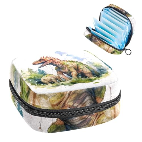 Aufbewahrungstasche für Damenbinden, Periodenbeutel für Schule, Teenager, Mädchen, Aquarell-Dinosaurier, tragbare Perioden-Tasche mit Reißverschluss, Damenbinden-Tasche, Tamponhalter für Geldbörse von Anna Cowper