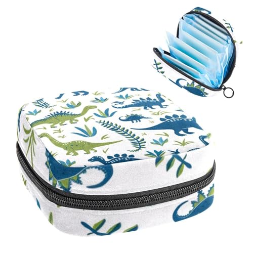 Aufbewahrungstasche für Damenbinden, Periodenbeutel für Schule, Teenager, Mädchen, Dinosaurier-Pflanze, tragbare Perioden-Tasche mit Reißverschluss, Damenbinden-Tasche, Tamponhalter für Geldbörse von Anna Cowper
