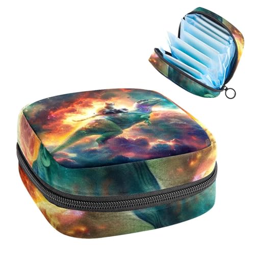 Aufbewahrungstasche für Damenbinden, Periodenbeutel für Schule, Teenager, Mädchen, Katze, die Dinosaurier-Nebel reitet, tragbare Perioden-Tasche mit Reißverschluss, Damenbinden Tasche Tamponhalter für von Anna Cowper
