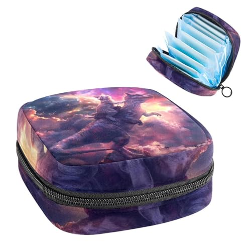 Aufbewahrungstasche für Damenbinden, Periodenbeutel für Schule, Teenager, Mädchen, Nebel, Katze, reitender Dinosaurier, tragbare Perioden-Tasche mit Reißverschluss, Damenbinden-Tasche, Tamponhalter von Anna Cowper
