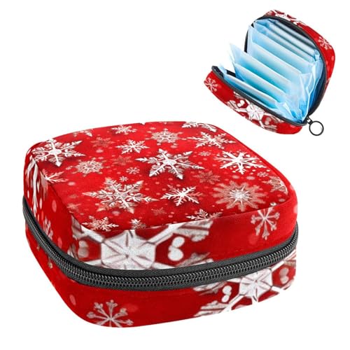 Aufbewahrungstasche für Damenbinden, Periodenbeutel für Schule, Teenager, Mädchen, Rot-Weiß, Weihnachts-Schneeflocken, tragbare Perioden-Tasche mit Reißverschluss, Damenbinden-Tasche, Tamponhalter für von Anna Cowper