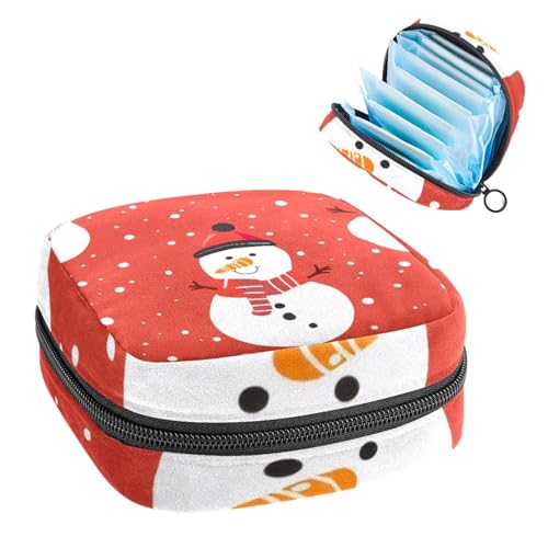 Aufbewahrungstasche für Damenbinden, Periodenbeutel für Schule, Teenager, Mädchen, Schneemann, Weihnachten, tragbare Perioden-Tasche mit Reißverschluss, Damenbinden-Tasche, Tamponhalter für Geldbörse von Anna Cowper
