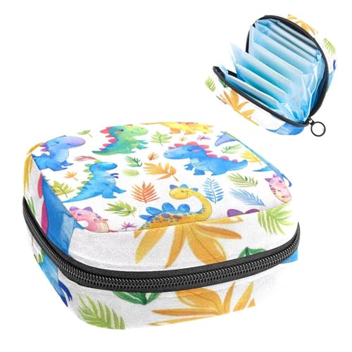 Aufbewahrungstasche für Damenbinden, Periodenbeutel für Schule, Teenager, Mädchen, niedliche Dinosaurier, tragbare Perioden-Tasche mit Reißverschluss, Damenbinden-Tasche, Tamponhalter für Geldbörse von Anna Cowper