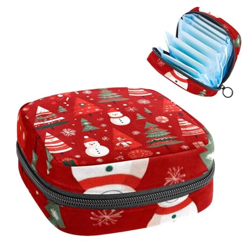 Aufbewahrungstasche für Damenbinden, für Schule, Teenager, Mädchen, Bäume, Schneemann, Weihnachten, tragbare Perioden-Tasche mit Reißverschluss, Damenbinden-Tasche, Tamponhalter für Geldbörse von Anna Cowper