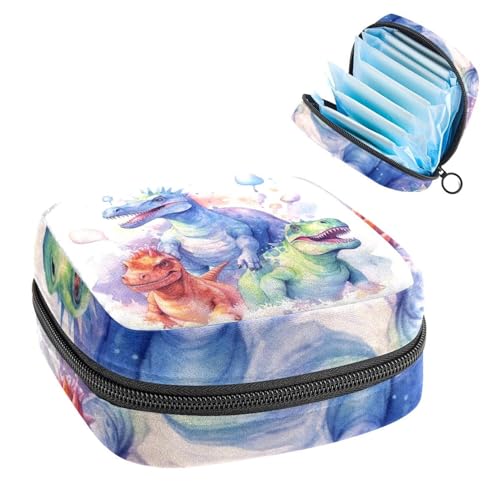 Aufbewahrungstasche für Damenbinden, für Schule, Teenager, Mädchen, Dinosaurier, Aquarell, tragbare Perioden-Tasche mit Reißverschluss, Damenbinden-Tasche, Tamponhalter für Geldbörse von Anna Cowper