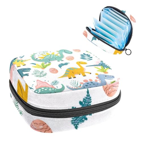 Damenbinden Aufbewahrungstasche, Periodenbeutel für Schule, Teenager, Mädchen, Cartoon-Dinosaurier, tragbare Perioden-Tasche mit Reißverschluss, Damenbinden-Tasche, Tamponhalter für Geldbörse von Anna Cowper