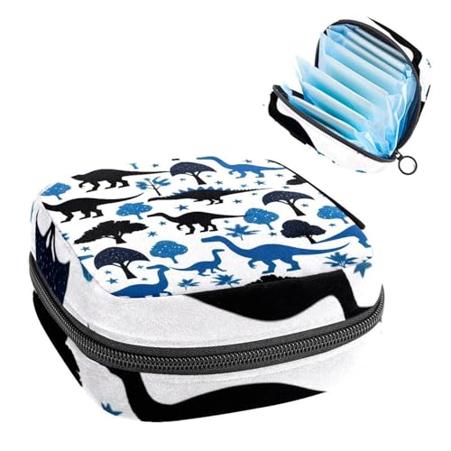 Damenbinden Aufbewahrungstasche, Periodenbeutel für Schule, Teenager, Mädchen, Dinosaurier, Bäume, tragbare Perioden-Tasche mit Reißverschluss, Damenbinden-Tasche, Tamponhalter für Geldbörse von Anna Cowper