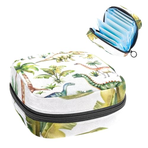 Damenbinden Aufbewahrungstasche, Periodenbeutel für Schule, Teenager, Mädchen, Dinosaurier, Palmen, tragbare Perioden-Tasche mit Reißverschluss, Damenbinden-Tasche, Tamponhalter für Geldbörse von Anna Cowper