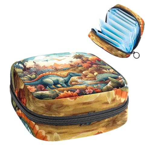 Damenbinden Aufbewahrungstasche, Periodenbeutel für Schule, Teenager, Mädchen, Dinosaurier, tragbare Perioden-Tasche mit Reißverschluss, Damenbinden Tasche Tamponhalter für Geldbörse von Anna Cowper
