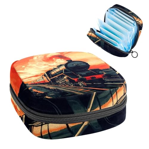 Damenbinden Aufbewahrungstasche, Periodenbeutel für Schule, Teenager, Mädchen, Eisenbahn, Zug, Retro, tragbare Perioden-Tasche mit Reißverschluss, Damenbinden-Tasche, Tamponhalter für Geldbörse von Anna Cowper