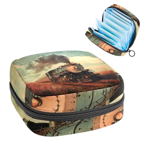 Damenbinden Aufbewahrungstasche, Periodenbeutel für Schule, Teenager, Mädchen, Eisenbahn, Zug, tragbare Perioden-Tasche mit Reißverschluss, Damenbinden Tasche Tamponhalter für Geldbörse von Anna Cowper