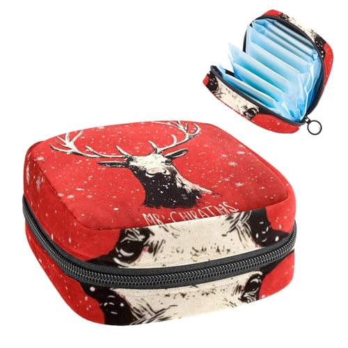 Damenbinden Aufbewahrungstasche, Periodenbeutel für Schule, Teenager, Mädchen, Frohe Weihnachten, Rentier, tragbare Perioden-Tasche mit Reißverschluss, Damenbinden-Tasche, Tamponhalter für Geldbörse von Anna Cowper