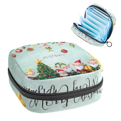Damenbinden Aufbewahrungstasche, Periodenbeutel für Schule, Teenager, Mädchen, Frohe Weihnachten, Zwerg Elf, tragbare Perioden-Tasche mit Reißverschluss, Damenbinden Tasche Tampons Halter für von Anna Cowper