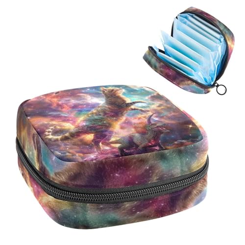 Damenbinden Aufbewahrungstasche, Periodenbeutel für Schule, Teenager, Mädchen, Galaxie-Katzen-Dinosaurier, tragbare Perioden-Tasche mit Reißverschluss, Damenbinden-Tasche, Tamponhalter für Geldbörse von Anna Cowper