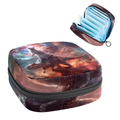 Damenbinden Aufbewahrungstasche, Periodenbeutel für Schule, Teenager, Mädchen, Katzen-Dinosaurier-Nebel, tragbare Perioden-Tasche mit Reißverschluss, Damenbinden Tasche Tamponhalter für Geldbörse von Anna Cowper