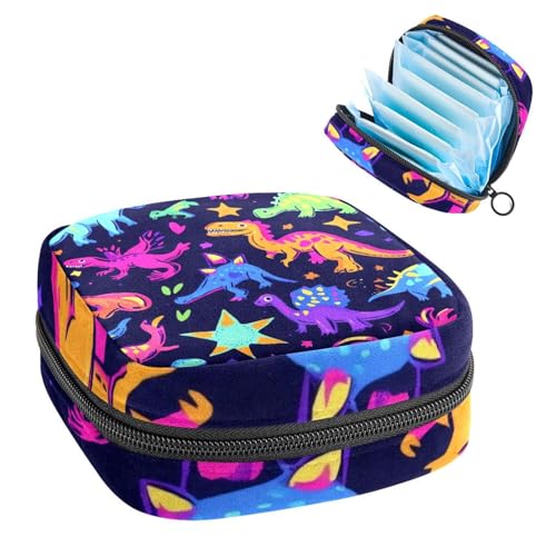Damenbinden Aufbewahrungstasche, Periodenbeutel für Schule, Teenager, Mädchen, Neon-Dinosaurier, tragbare Perioden-Tasche mit Reißverschluss, Damenbinden Tasche Tamponhalter für Geldbörse von Anna Cowper