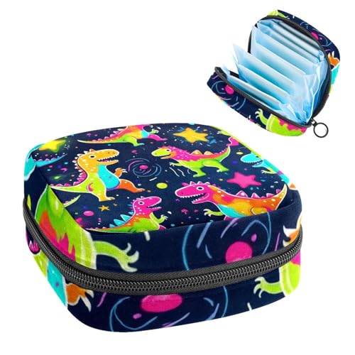 Damenbinden Aufbewahrungstasche, Periodenbeutel für Schule, Teenager, Mädchen, Neon-Dinosaurier, tragbare Perioden-Tasche mit Reißverschluss, Damenbinden Tasche Tamponhalter für Geldbörse von Anna Cowper