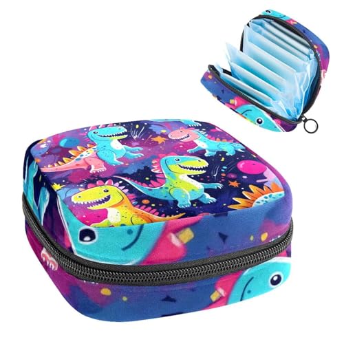 Damenbinden Aufbewahrungstasche, Periodenbeutel für Schule, Teenager, Mädchen, Neon-Dinosaurier, tragbare Perioden-Tasche mit Reißverschluss, Damenbinden Tasche Tamponhalter für Geldbörse von Anna Cowper
