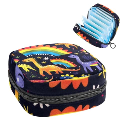 Damenbinden Aufbewahrungstasche, Periodenbeutel für Schule, Teenager, Mädchen, Regenbogen-Dinosaurier, tragbare Perioden-Tasche mit Reißverschluss, Damenbinden-Tasche, Tamponhalter für Geldbörse von Anna Cowper