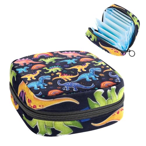 Damenbinden Aufbewahrungstasche, Periodenbeutel für Schule, Teenager, Mädchen, Regenbogen-Dinosaurier, tragbare Perioden-Tasche mit Reißverschluss, Damenbinden Tasche Tamponhalter für Geldbörse von Anna Cowper