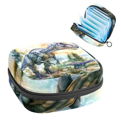Damenbinden Aufbewahrungstasche, Periodenbeutel für Schule, Teenager, Mädchen, Wald-Dinosaurier, tragbare Perioden-Tasche mit Reißverschluss, Damenbinden Tasche Tamponhalter für Geldbörse von Anna Cowper