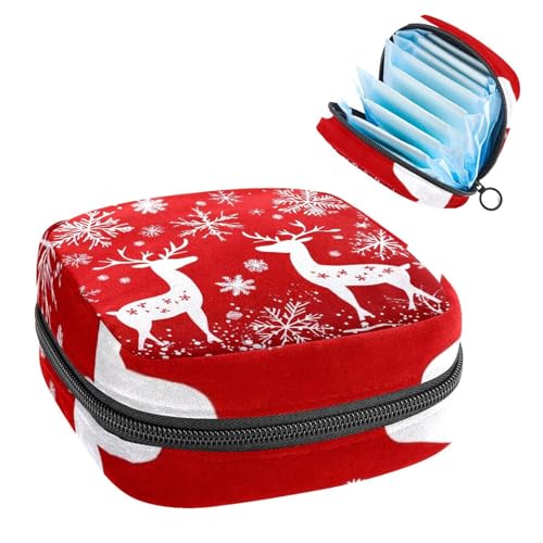 Damenbinden Aufbewahrungstasche, Periodenbeutel für Schule, Teenager, Mädchen, Weihnachten, Rentier, Schneeflocke, tragbare Perioden-Tasche mit Reißverschluss, Damenbinden-Tasche, Tamponhalter für von Anna Cowper