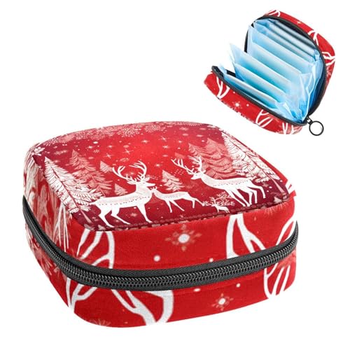 Damenbinden Aufbewahrungstasche, Periodenbeutel für Schule, Teenager, Mädchen, Weihnachten, Rentier, Schneeflocke, tragbare Perioden-Tasche mit Reißverschluss, Damenbinden Tasche Tamponhalter für von Anna Cowper