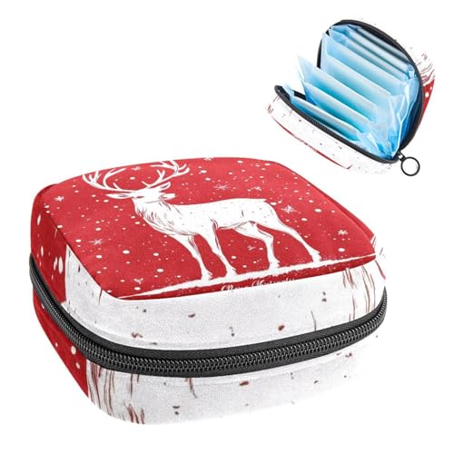 Damenbinden Aufbewahrungstasche, Periodenbeutel für Schule, Teenager, Mädchen, Weihnachten, Rentier, tragbare Perioden-Tasche mit Reißverschluss, Damenbinden-Tasche, Tamponhalter für Geldbörse von Anna Cowper
