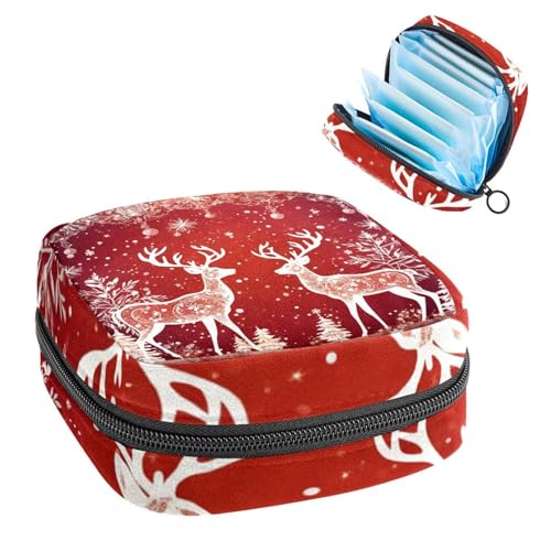 Damenbinden Aufbewahrungstasche, Periodenbeutel für Schule, Teenager, Mädchen, Weihnachten, Rentiere, Schneeflocke, tragbare Perioden-Tasche mit Reißverschluss, Damenbinden-Tasche, Tamponhalter für von Anna Cowper