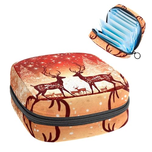 Damenbinden Aufbewahrungstasche, Periodenbeutel für Schule, Teenager, Mädchen, Weihnachten, Rentiere, Schneeflocken, tragbare Perioden-Tasche mit Reißverschluss, Damenbinden-Tasche, Tamponhalter für von Anna Cowper