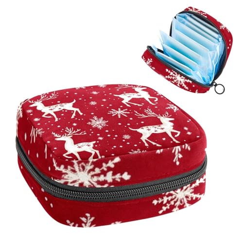 Damenbinden Aufbewahrungstasche, Periodenbeutel für Schule, Teenager, Mädchen, Weihnachten, Rentiere, Schneeflocken, tragbare Perioden-Tasche mit Reißverschluss, Damenbinden Tasche Tampons Halter für von Anna Cowper