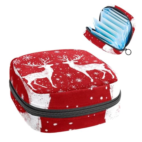 Damenbinden Aufbewahrungstasche, Periodenbeutel für Schule, Teenager, Mädchen, Weihnachten, Rentiere, tragbare Perioden-Tasche mit Reißverschluss, Damenbinden-Tasche, Tamponhalter für Geldbörse von Anna Cowper