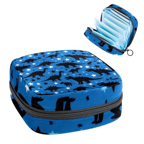 Damenbinden Aufbewahrungstasche, Periodenbeutel für Schule, Teenager, Mädchen, blaue Dinosaurier, tragbare Perioden-Tasche mit Reißverschluss, Damenbinden Tasche Tamponhalter für Geldbörse von Anna Cowper